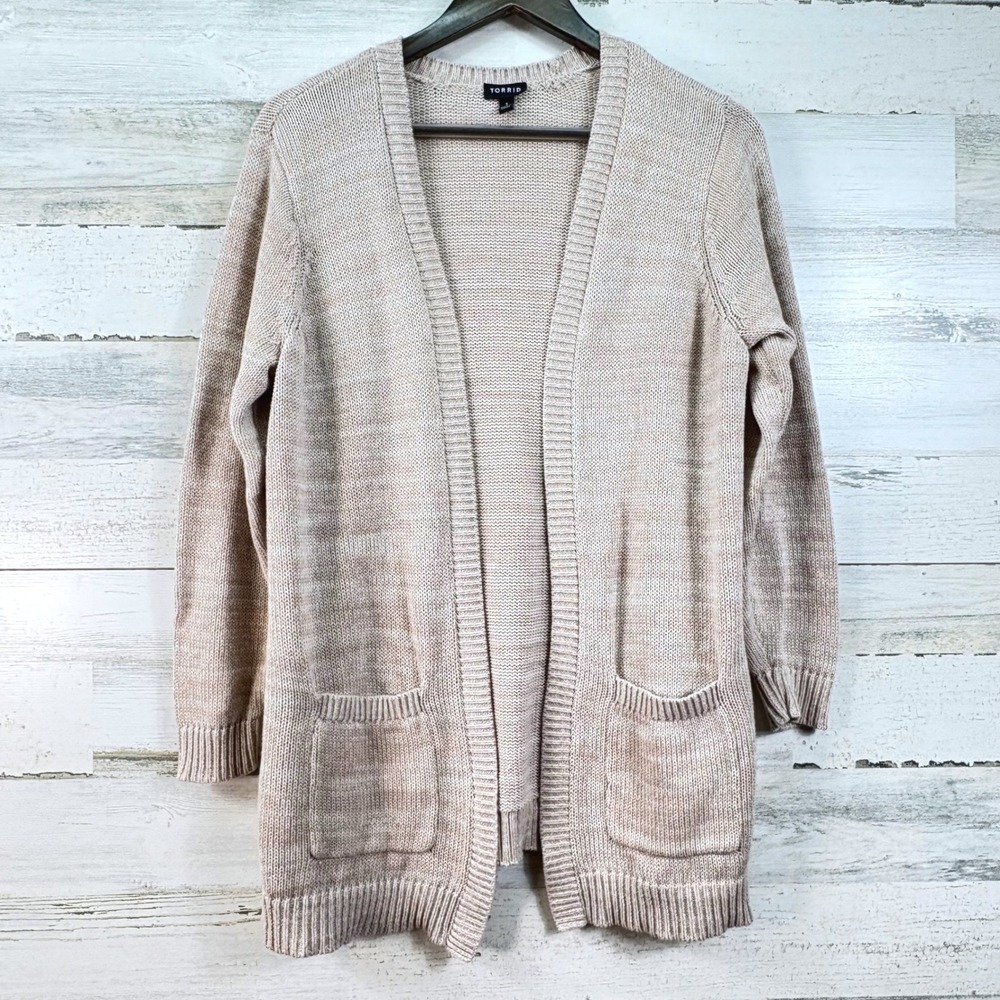 Torrid Womens Plus Size 1 Tan Cream Marled Cotton Blend Open Front Cardigan‎ 1X